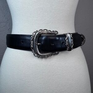Vintage 1994 small Brighton, silver and black leather belt Goth Western Boho